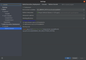 Pycharm LD LIBRARY PATH console config.png